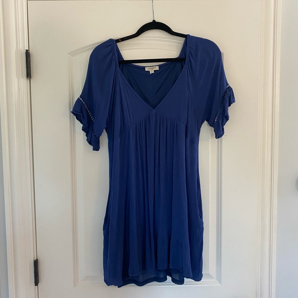 Blue Lace Ruffle Sleeve Maternity Babydoll Dress